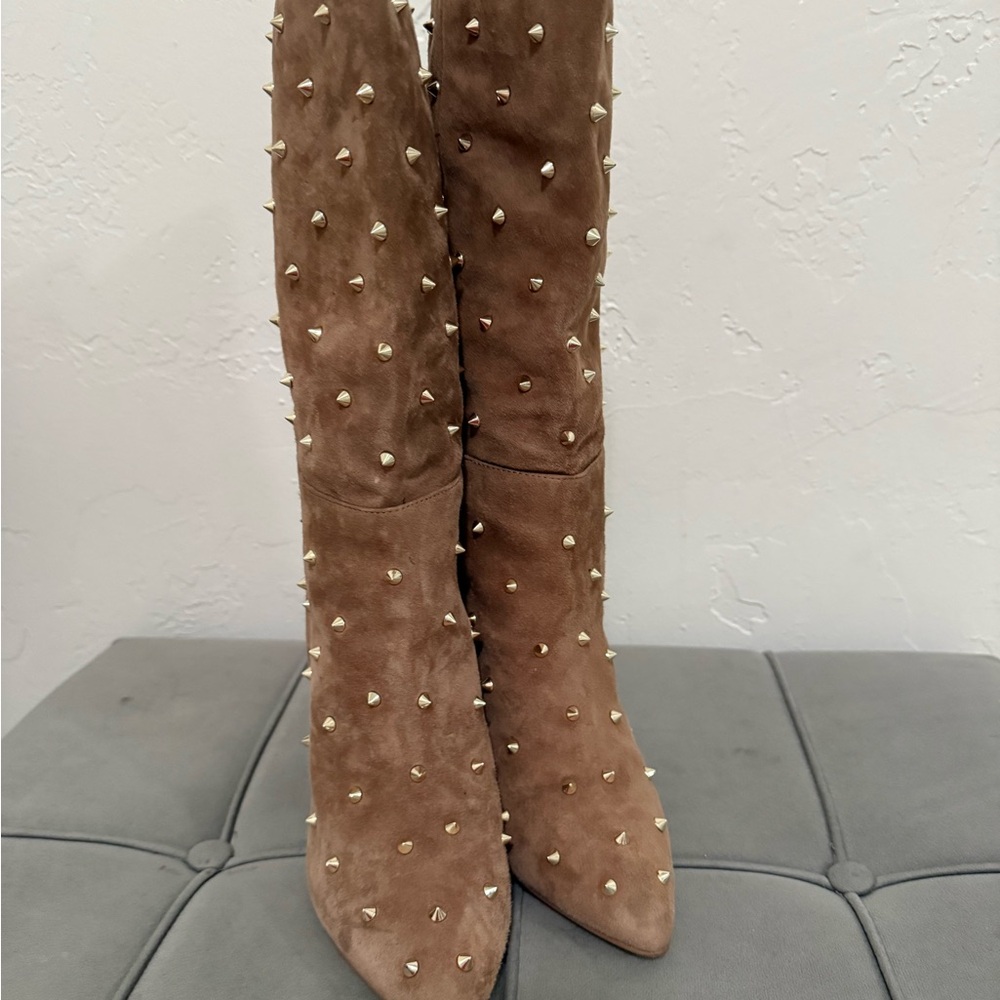 Sam Edelman Studded Tan Suede Heeled Boots